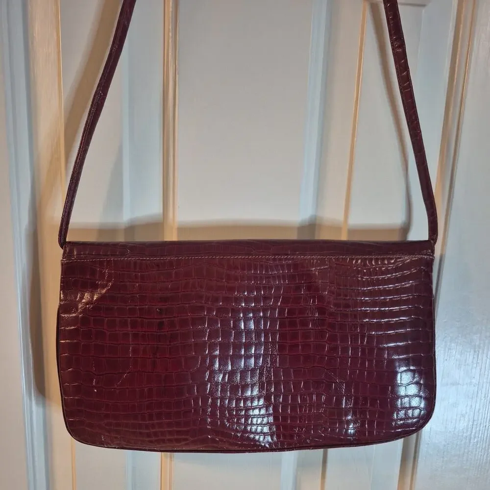 Vintage Towanny Faux Reptile texture Handbag Envelope Clutch Shoulder Burgandy